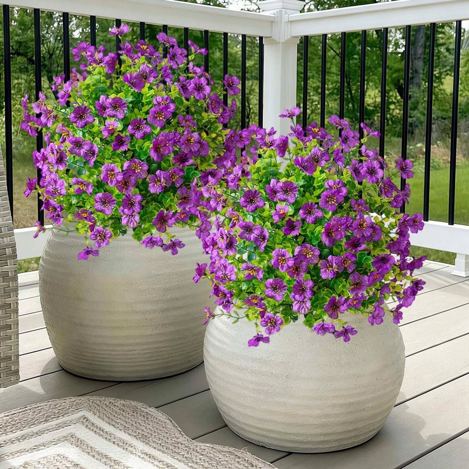 Fmxomd Artificial Boxwood Topiary Flowers with Spike 22", UV Resistant Fake Topiary Balls Tree Outdoor, Realistic Faux Violet Greenery Shrubs for Spring Porch Outdoor Planter