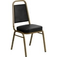 thumbnail image 3 of Songqin Trapezoidal Back Vinyl Stackable Banquet Chair, Multipurpose Stacking Chair with Padded Seat and Back, Black/Gold, 3 of 16
