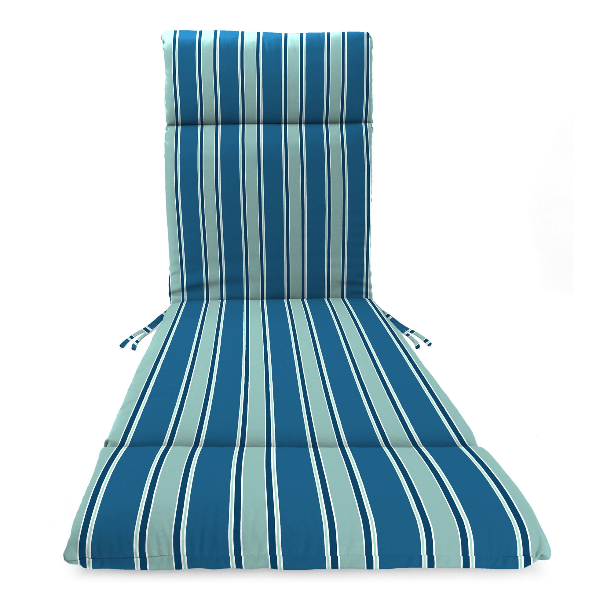 Jordan Manufacturing 72" x 22" Sanders Puff Blue and Gray Green Stripe Rectangular Outdoor Chaise Lounge Cushion with Ties and Hanger Loop