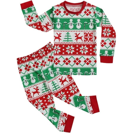 

FANCYINN Kid Boy Girls Xmas Pjs Long T Shirt and Pants Sets Sleepwear Green 130