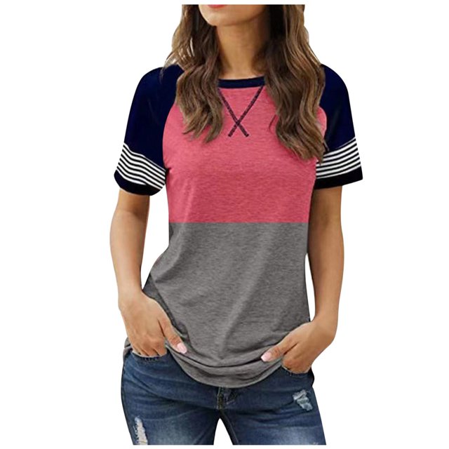 TSADFHJI Hauts Mignons pour Femmes Sortie Hiver Mode Décontractée Imprimé Col Rond Manches Courtes T-Shirt TG