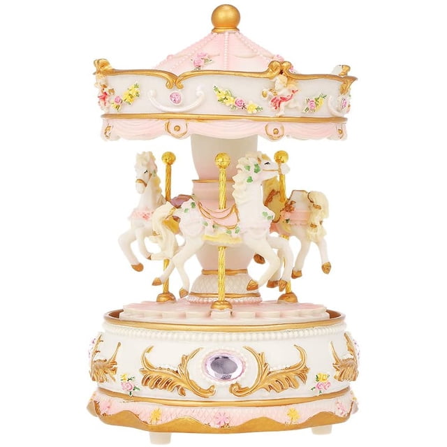 Caja de música mecánica Mini carrusel colorido LED carrusel caja Musical regalo para novia niños fiesta de Navidad rosa JFHHH pequeña