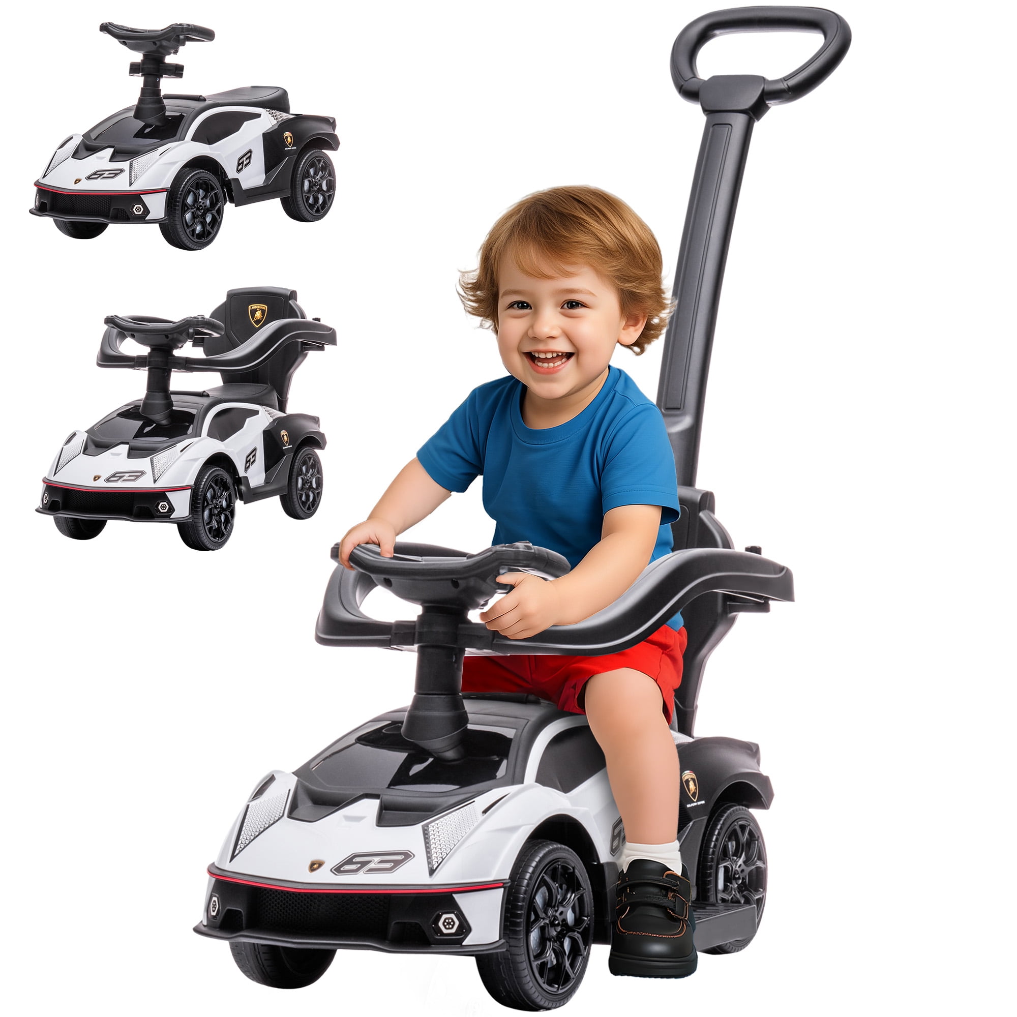 Toddler Push Car, Lamborghini Stroller Walking Car Age for 1-3, White