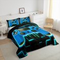 thumbnail image 4 of Blue Gaming Full Size Comforter Sets - Gamer Comforter Full Size Bedding Set, Neon Lights Abstract Geometry Design Gamer Room Decor, 4 of 7