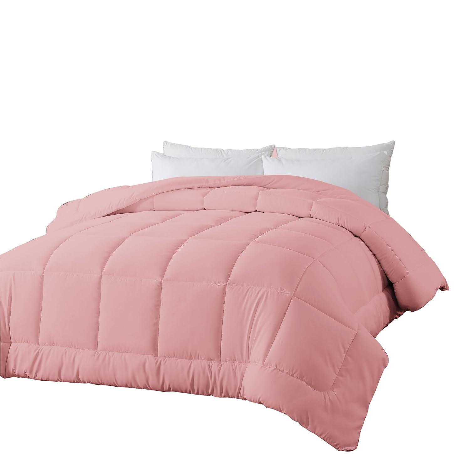 BedTreat Down Alternative Comforter with Corner Tabs - All Season Quilted Queen Size 240 GSM Pink Comforter, Machine Washable Microfiber Bedding
