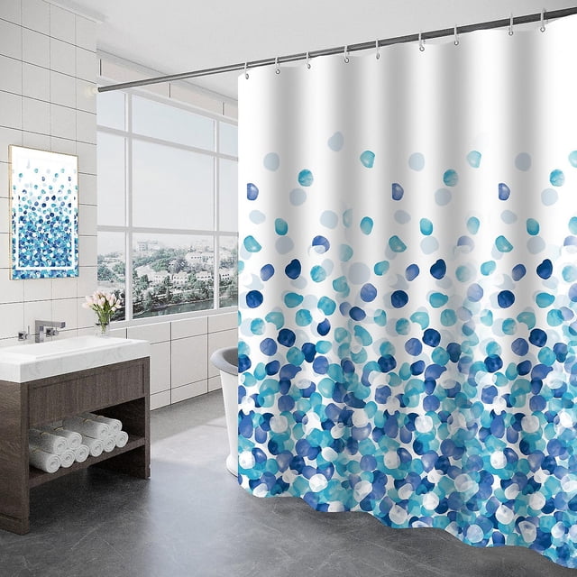 Cortina de ducha impermeable, cortinas de ducha de poliéster lavables a máquina, cortina de baño de 180 x 200 cm para baño, 12 ganchos, patrón de pétalos azules