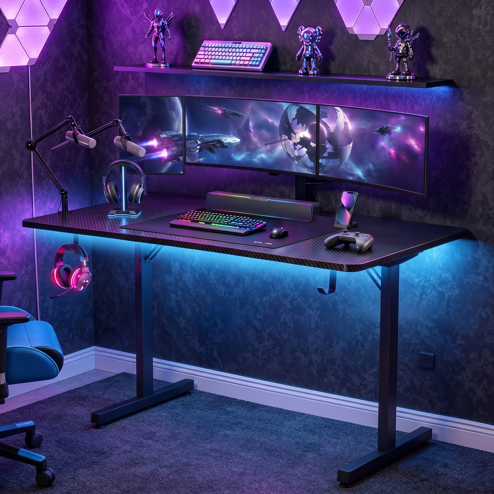 COMHOMA 55" RGB Gaming Desk, Black Carbon Fiber photo 8