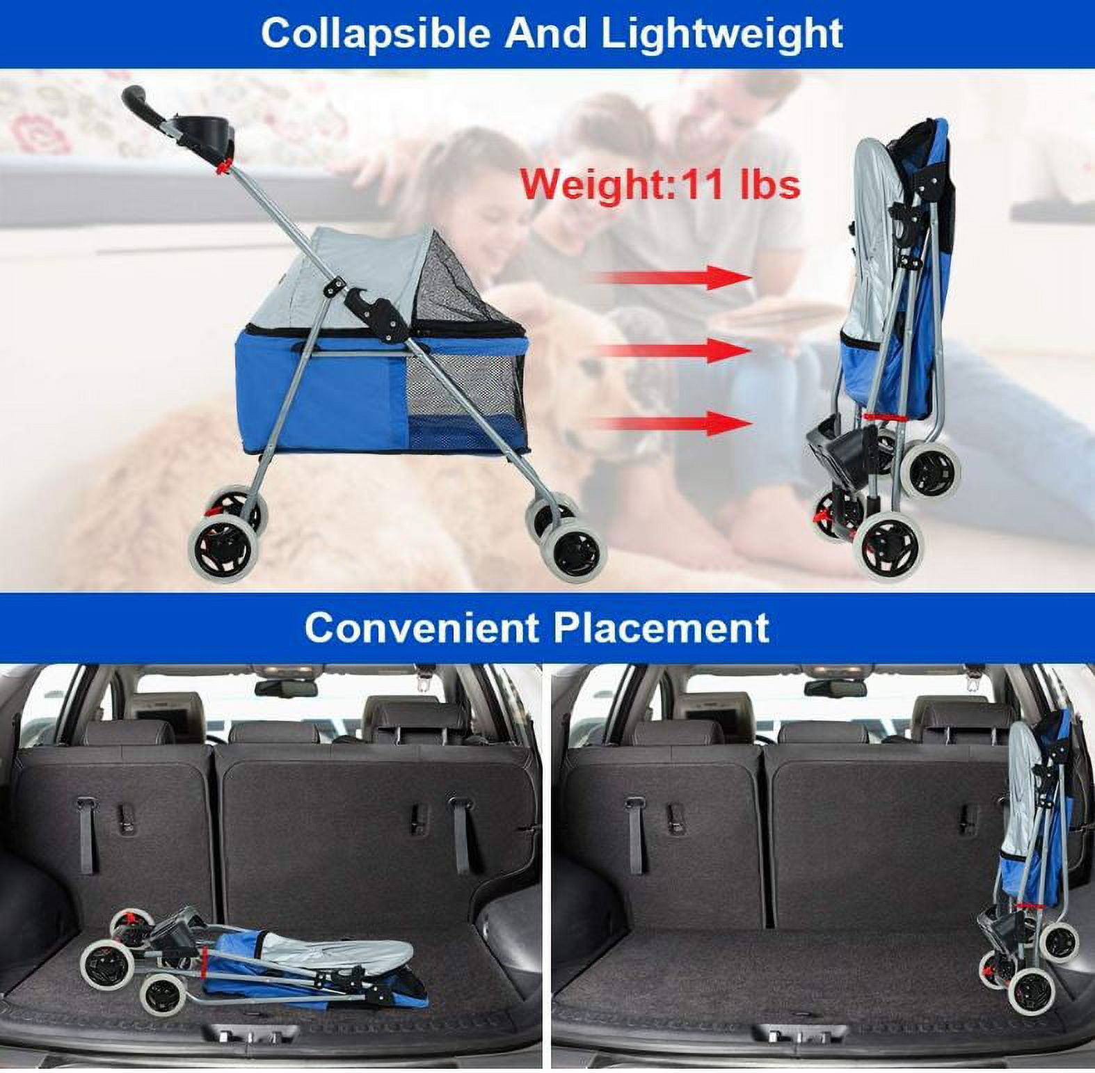 BestPet Blue Skin 4 Wheels Posh Pet Stroller with Cup Holder