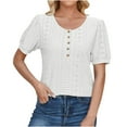 thumbnail image 2 of iHengLiXing Spring Tops for Womens Dressy Casual Women's Casual Round Neck Sleeve Patchwork Solid Color Loose T-Shirt Top White S, 2 of 6
