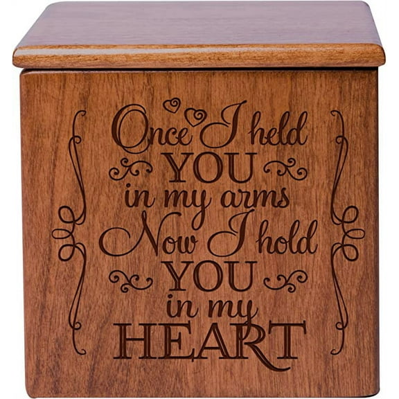 Cremation Urns for Human ashes - SMALL Funeral Urn Keepsake box for Pets - Memorial Gift for home or Columbarium Once I held you in my arms Now I hold you in my- Holds SMALL portion of ashes (Cherry)