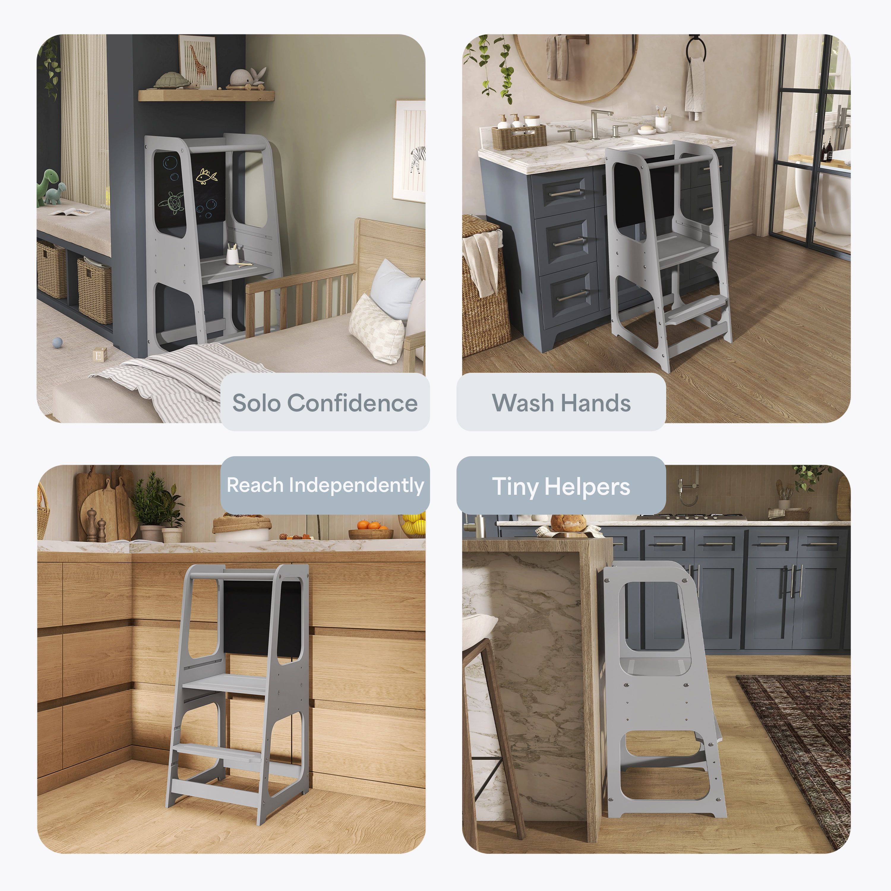 Dream On Me Explora Tower & Step Stool, Anti-slip Base, Multipurpose Kids Step Stool, Pebble Grey