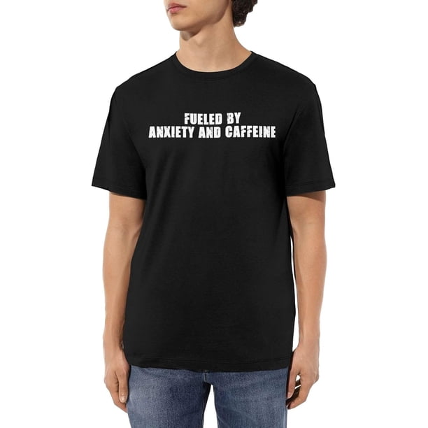 Fueled by Anxiety and Caffeine Men's Cotton T-Shirts Casual Basic Crew Neck Tshirts Short Sleeve Fashion Tee Shirts,