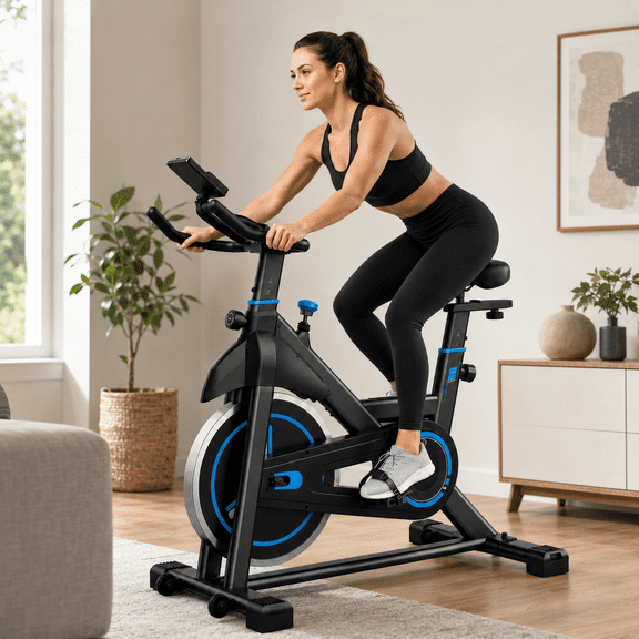 Magnetic Exercise Bike, Silent Belt Drive Indoor Cycling Bike with Bluetooth App, Adjustable Seat & Handlebar Stationary Bicycle