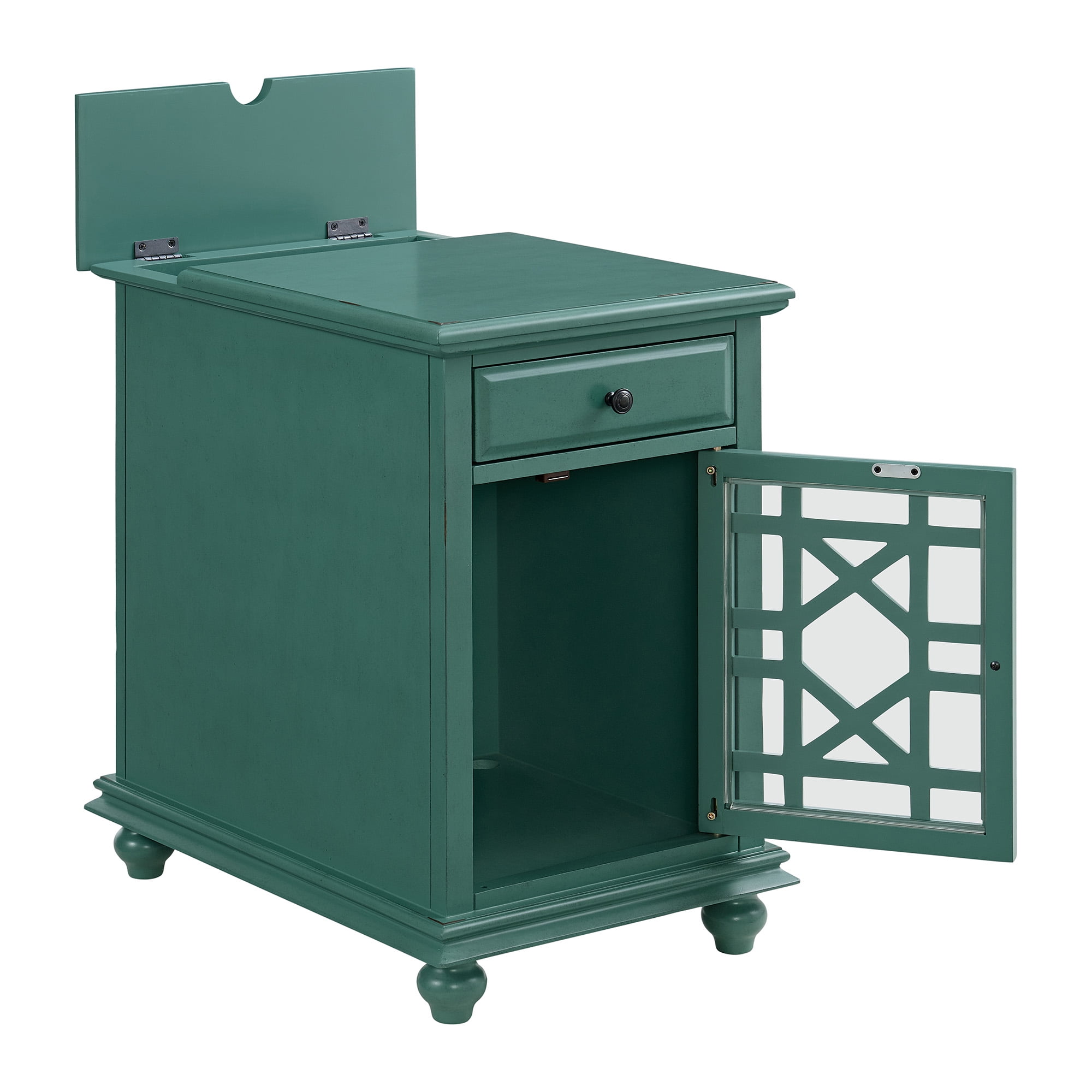 Martin Svensson Home Elegant Chairside Table with Power, Antique Teal