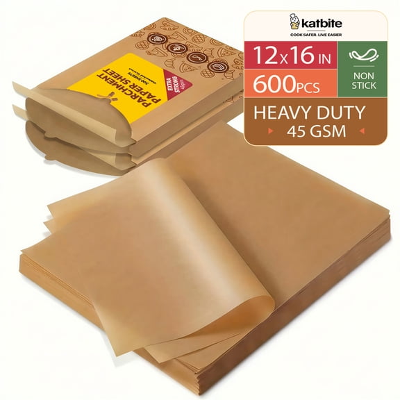 Katbite 600Pcs 12x16 In Precut Unbleached Parchment Paper for Baking, Heavy Duty Flat Baking Paper