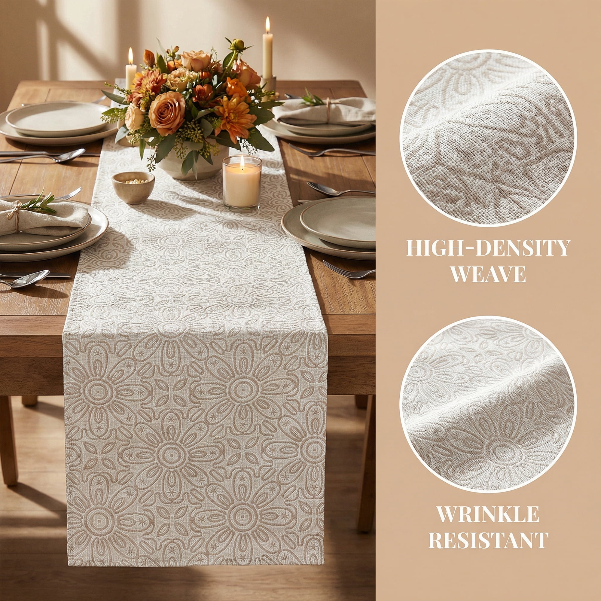 Unique Bargains Floral Elegant Polyester Kitchen Runner for Table Decor Gray 13.8"x106.3"