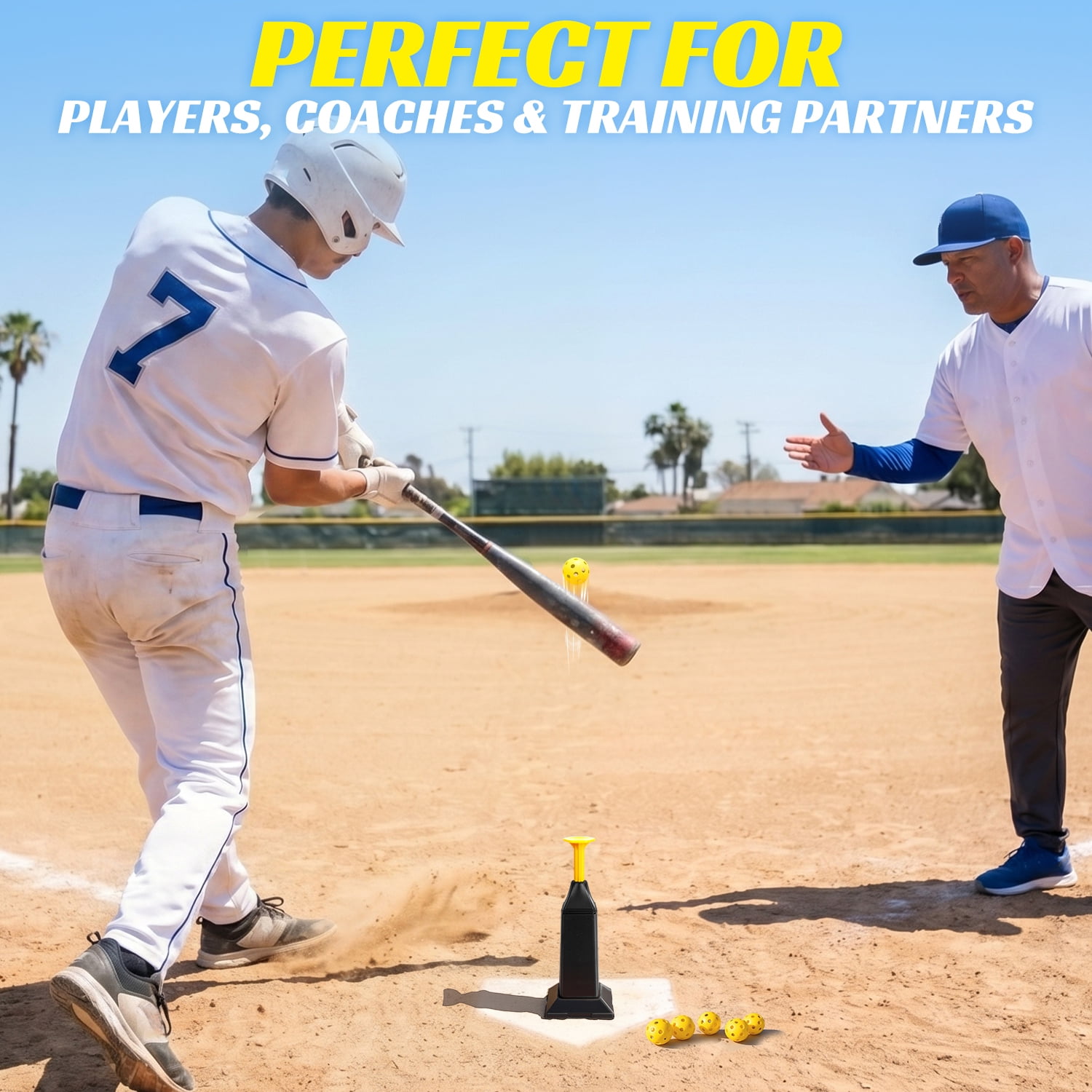 FITPLAY Baseball Trainer Tee Popper, Pop Up Baseball Training,  Baseball Pitching Machine with 12 Balls