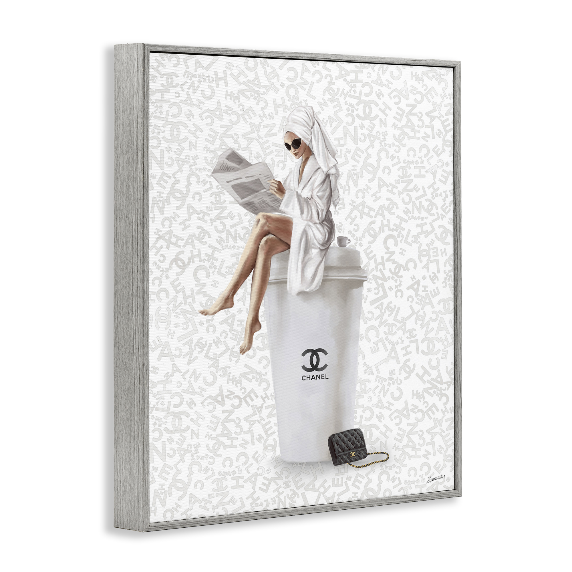 Stupell Industries Glam Girl Bathrobe Typography Painting Gray Framed Art Print Wall Art, 11 x 14