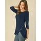 thumbnail image 2 of Blusas de túnica elástica casual con cuello redondo y manga 3/4 para mujer Azul oscuro XL, 2 of 6