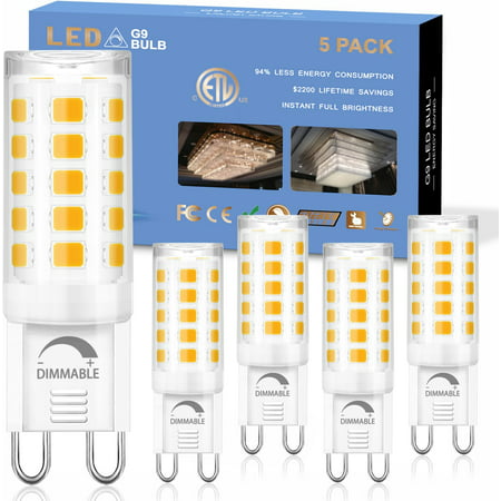

Dimmable G9 LED Light Bulb 3000K Warm White 4W G9 Base Chandelier Light Bulb Soft White T4 40Watt Halogen Replacement G9 Bi Pin Base CRI85 120V 360° Beam Angle 5 Pack