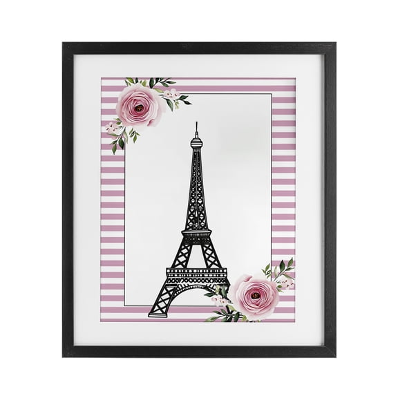 Parisian Tower & Roses Black Framed Print Under Glass, design by Christine Simpson Art