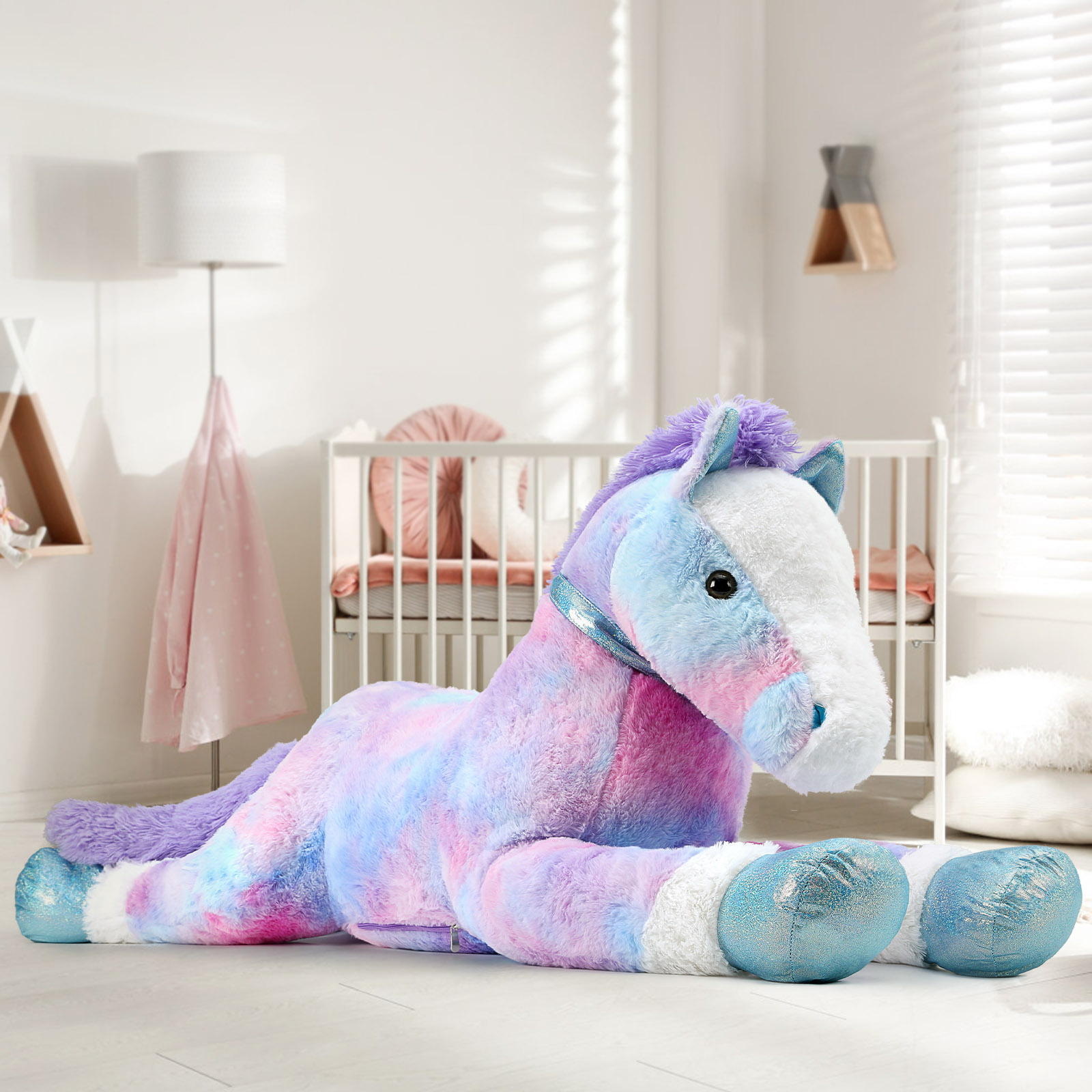 Tezituor 47.5" Giant Horse Stuffed Animals Large Horse Plush Pillow with Tie-Dye Body Plush Toy