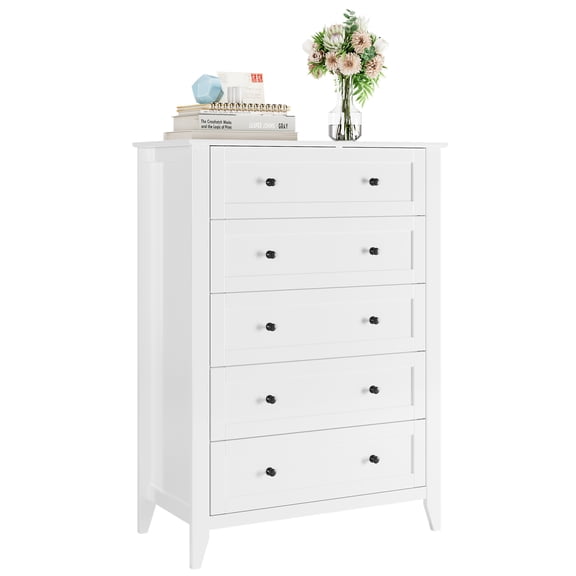 5 Drawer White Vertical Dresser, Painted MDF Storage Cabinet for Bedroom