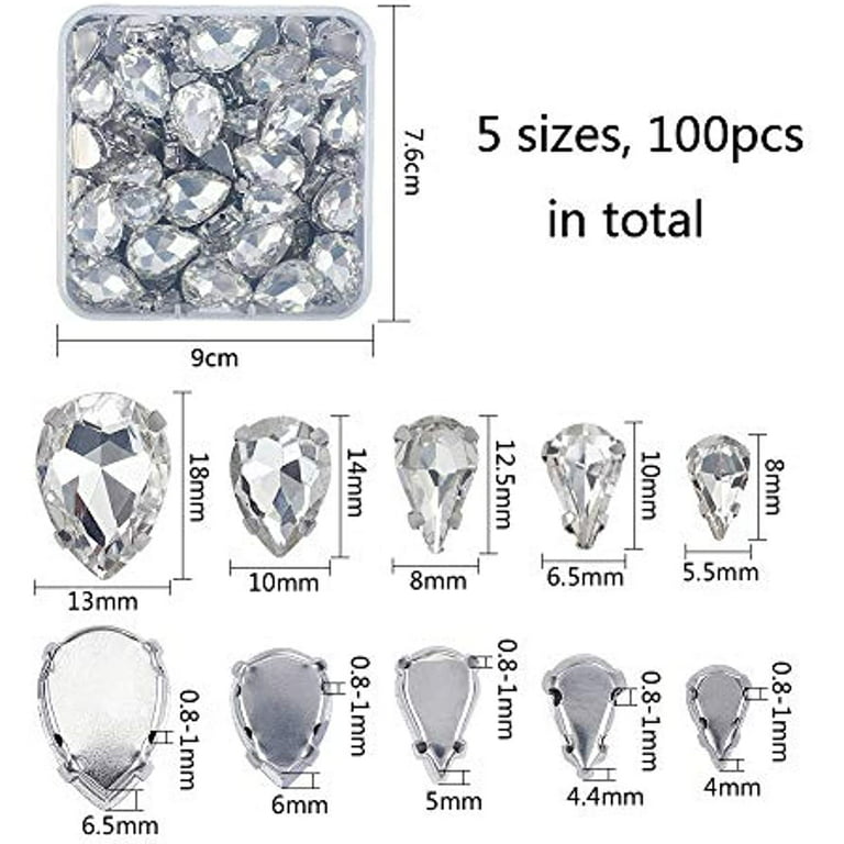 156 Pieces Sew on Rhinestones Claw Flatback Crystal Rhinestones Metal Prong  Setting Rhinestones Acrylic Glass Sewing Gems for Clothes DIY Craft Shoes  Dress Jewelry Making (White)