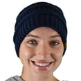 thumbnail image 3 of C.C BeanieTail Soft Stretch Cable Knit Messy High Bun Ponytail Beanie Hat, Criss Cross Navy, 3 of 6