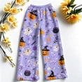 thumbnail image 5 of Fabrcox Halloween Pajamas Pants for Women Fleece Ghost Pumpkin Spider Web Sleep Pants for Women Soft Fall Winter Warm Wide Leg Lounge Pants Women, 5 of 6