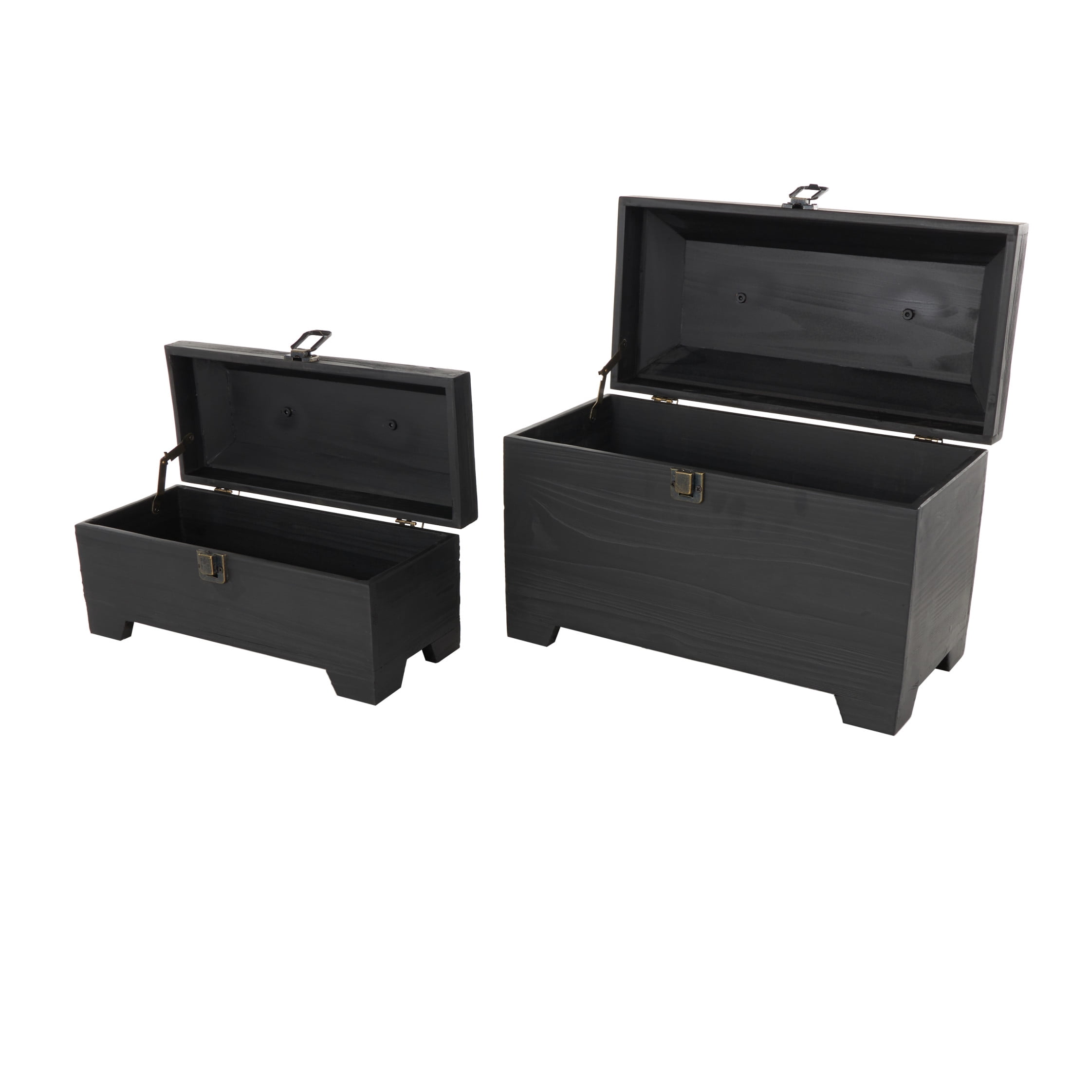 DecMode Handmade Black Wood Decorative Box with Brass Latches and Handle, 2 Count