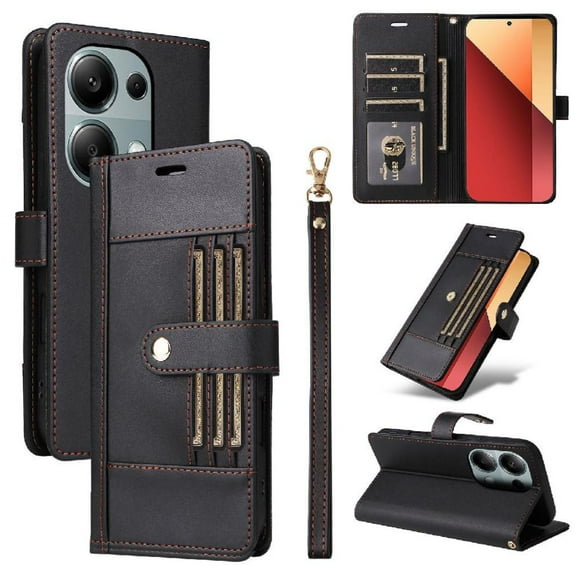 FOXDOCK Funda tipo Cartera para Xiaomi Redmi Note 14s – Cubierta de Cuero PU con Múltiples Ranuras, Bolsillo para Efectivo y Correa de Muñeca