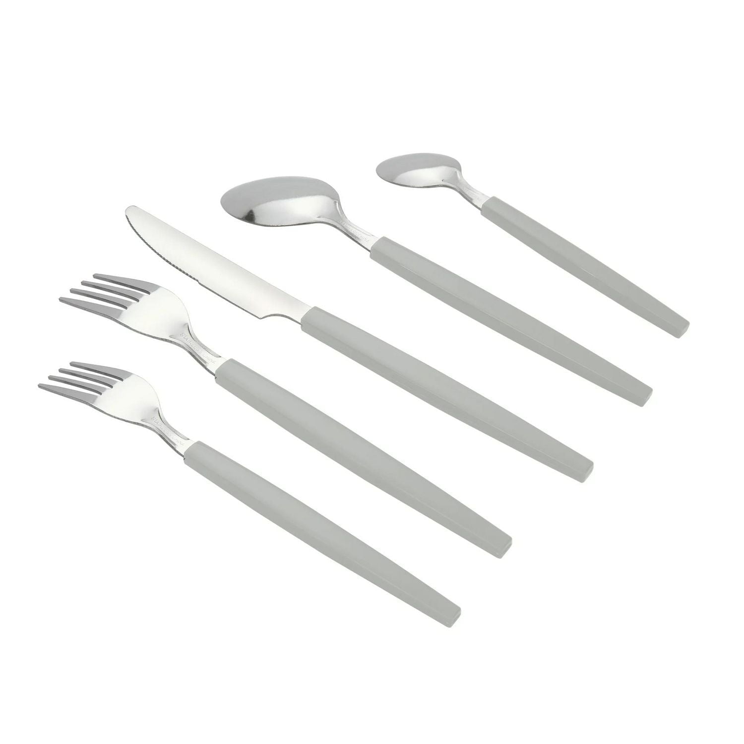 Ensemble de couverts 48 pièces en acier inoxydable et plastique avec plateau, gris, service pour 8 personnes