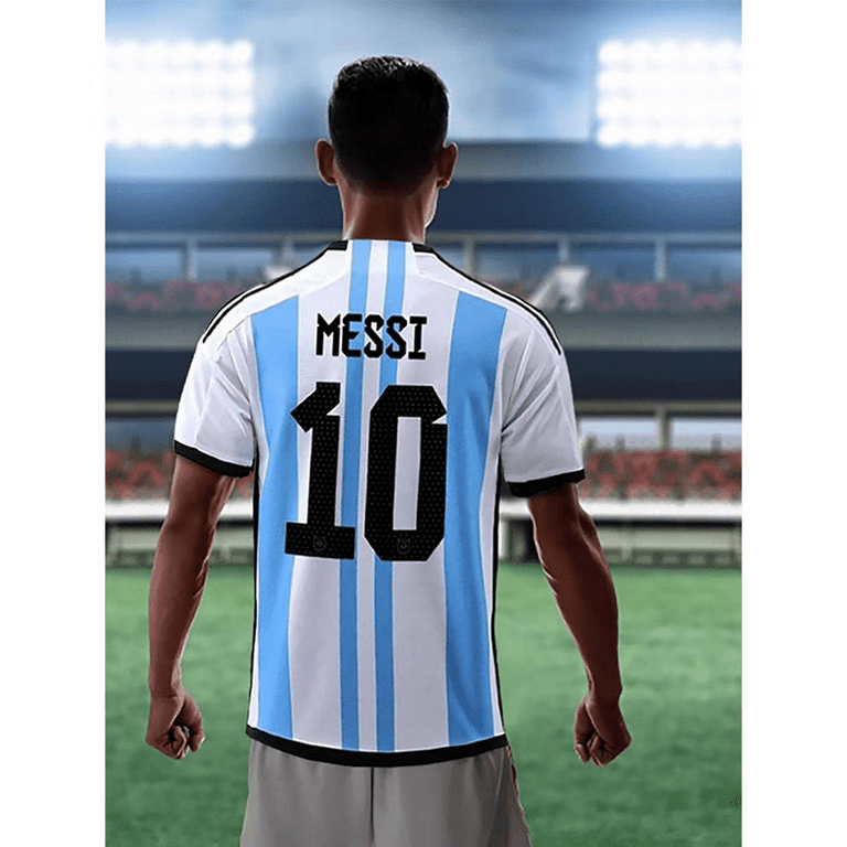 Argentina No.10 Messi Jersey (28 Yards), Argentina Soccer Jersey 2022,  Messi Shirt Short Sleeve Football Kit, Kids/Adult Soccer Fans Gifts