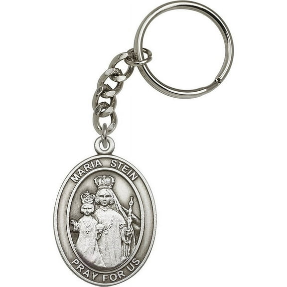 Antique Silver-Plated Maria Stein Keychain 1 7/8 x 1 1/4 inches