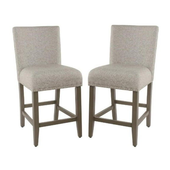 Home Square 24" Fabric Counter Stool with Nailheads in Warm Gray - Set of 2