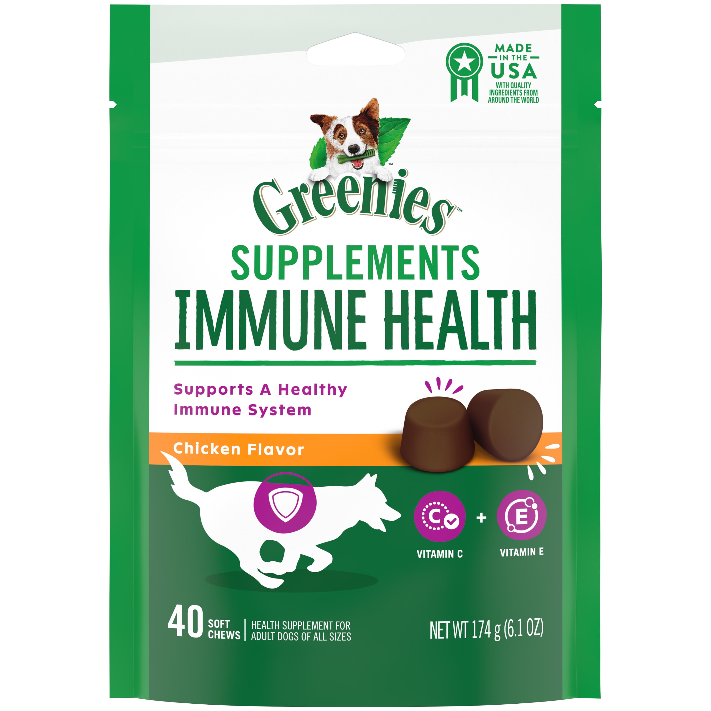 GREENIES Dog Supplements Chicken Flavor for Immune Health Soft Chew Treats, 6.1 Oz Pouch, 40-Count
