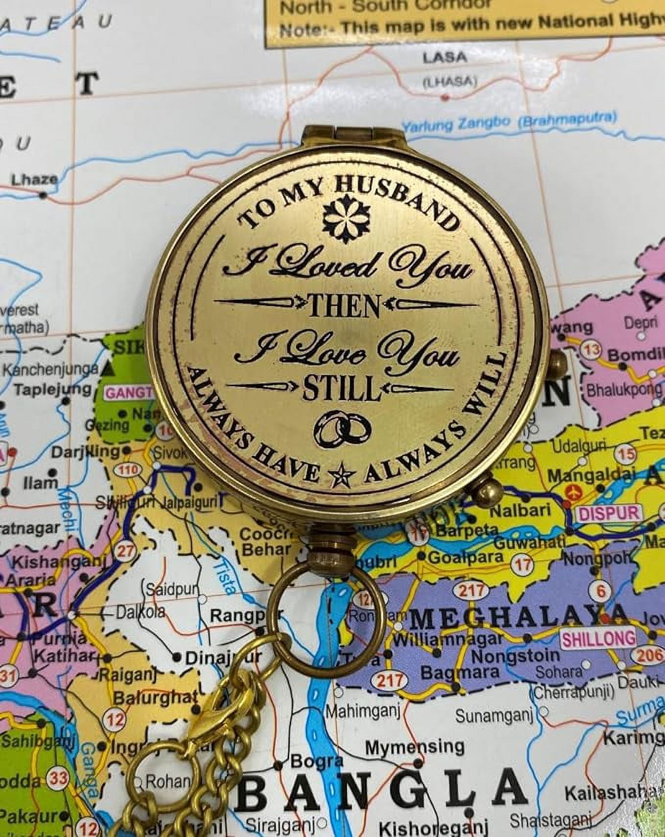 Antique Engraved Compass to My Husband I Love You Brass Compass Engraved Gifts for Men Bronze for Men Romantic Gifts for Him/Her Keepsake Gifts for Husband