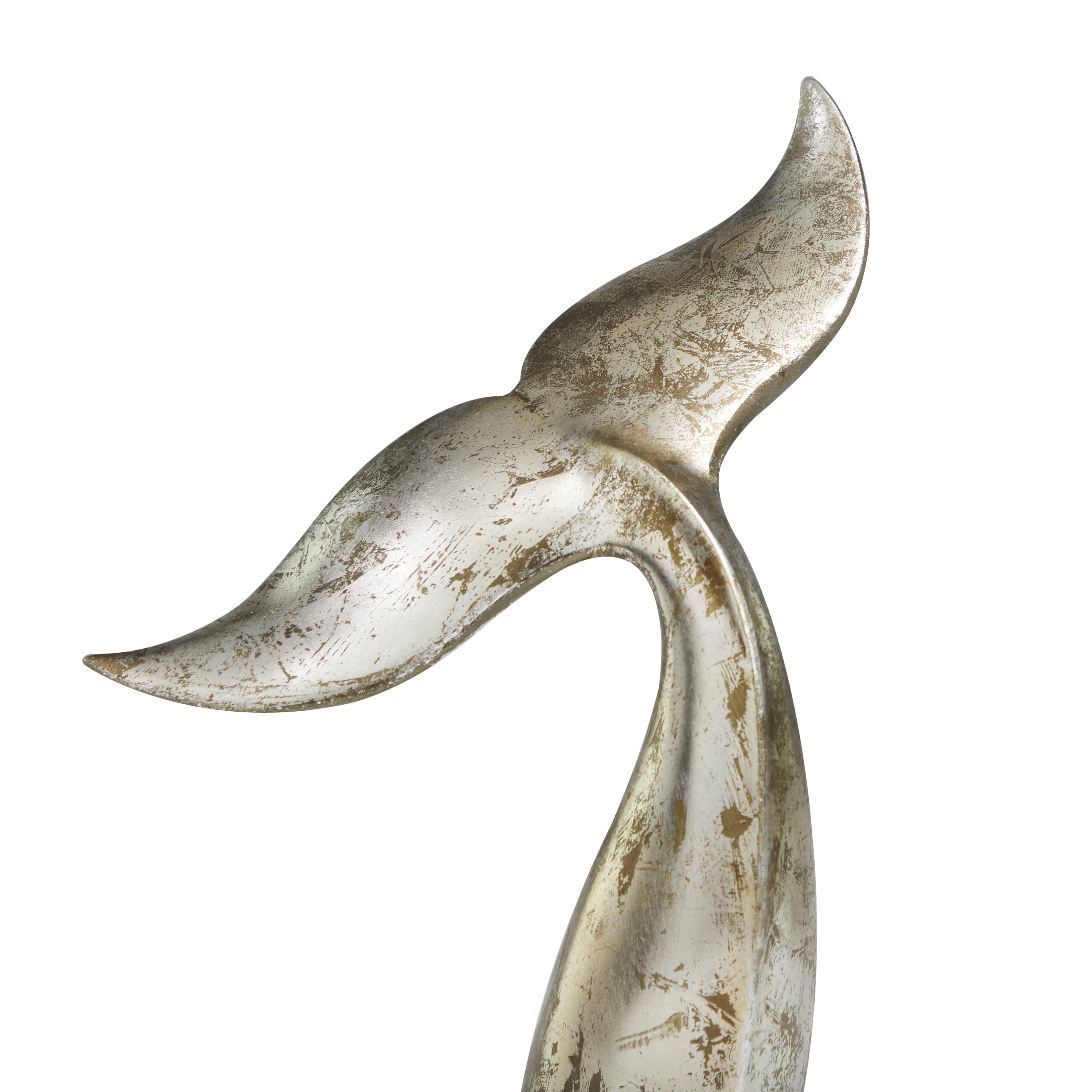12, 9, 11"H Silver Polystone Whale Sculpture with Various Sized Tails and Copper Distressing, by DecMode (3 Count)