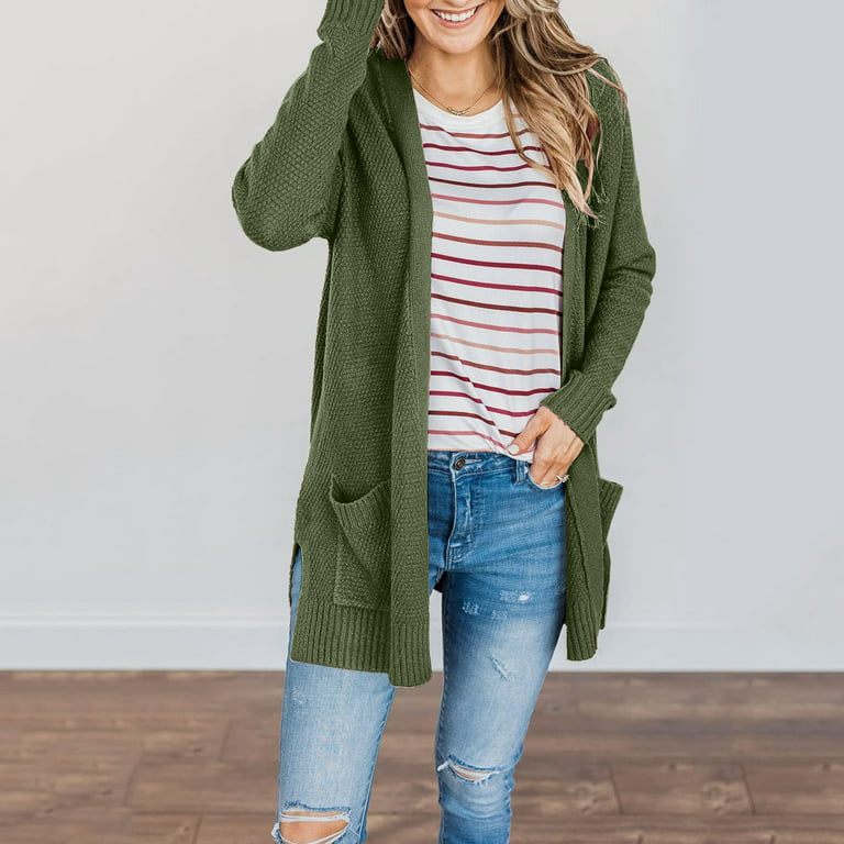 Labakihah winter coats for women Women Fall Open Front Cardigan With  Pockets Casual Duster Lightweight Knit Cardigan Sweater womens long sleeve  tops Army Green 