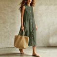 thumbnail image 4 of Women Solid Sleeveless Pleated Midi Dress, Front Button Split Flowy Long Dress, Summer Casual Vacation Sundress Army Green S(S), 4 of 6