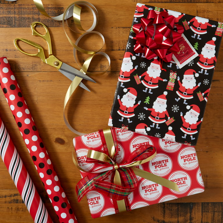 Holiday Time Santa Stamp Kraft Wrapping Paper, Christmas, Brown, 30 in  Wide, Fsc Kraft Paper