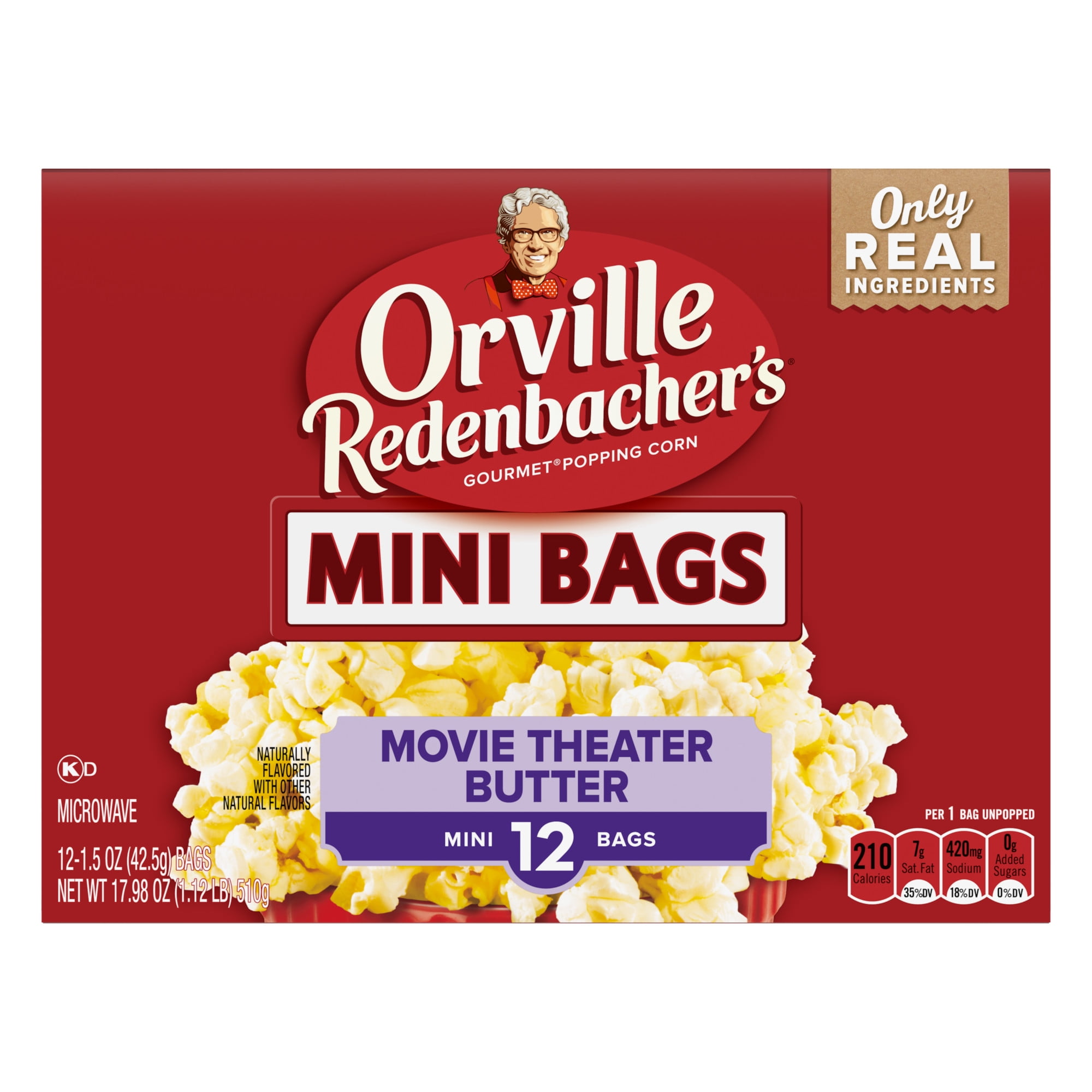 Orville Redenbacher's Movie Theater Butter Microwave Popcorn, Mini Bags, 1.5 oz, 12 Count-Pack of 4