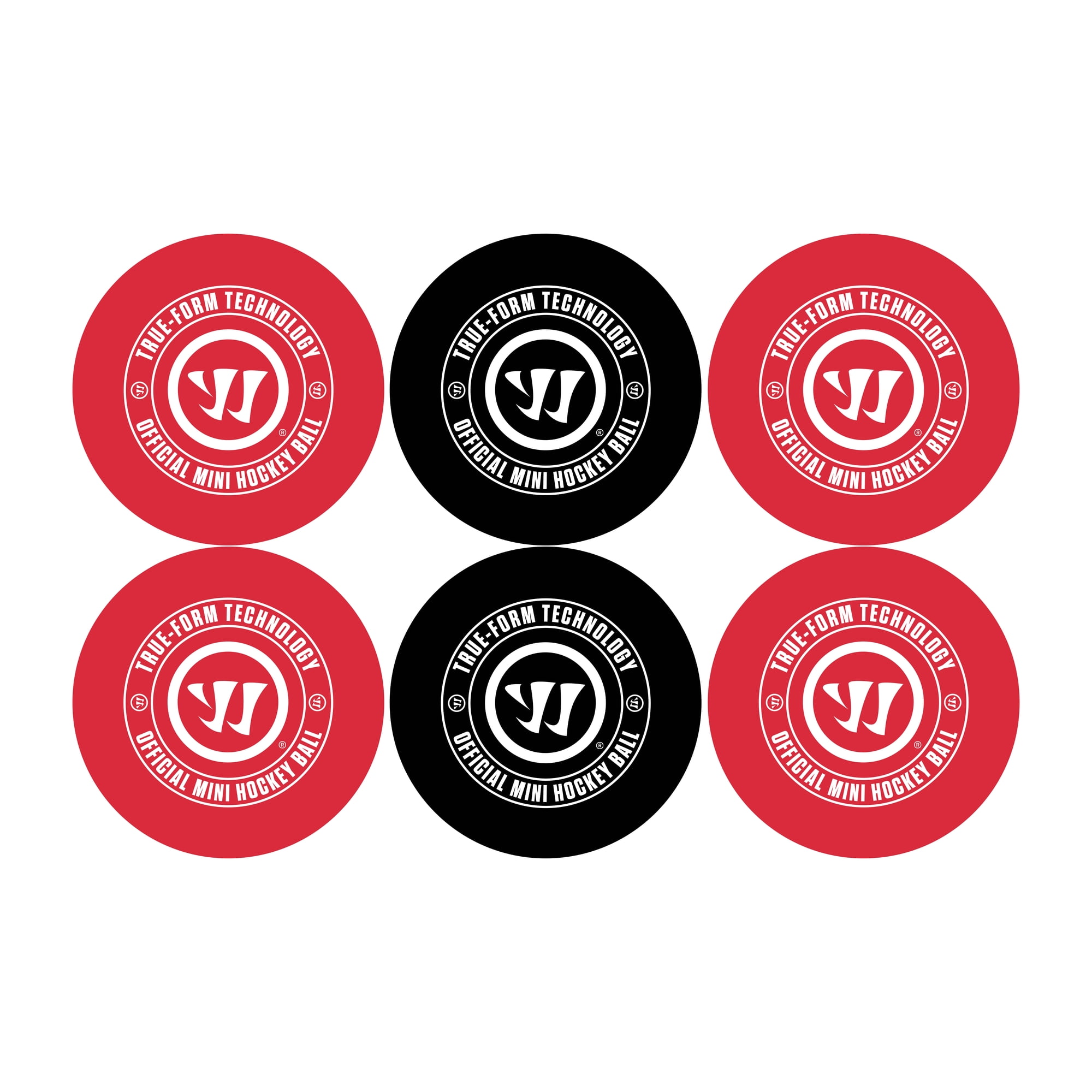Warrior True Form Mini or Knee Hockey Balls - 3 Red and 3 Black - 2" Balls Indoor All Ages Unisex