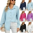 thumbnail image 4 of Cuteduck Women Fall Button Up Shirt Solid Color Long Sleeve Lightweight Business Casual Top with Pocket S-2XL, 4 of 7