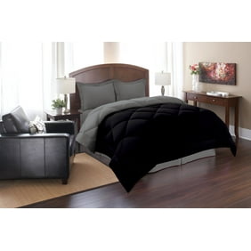 Reversible Down Alternative Comforter, Medium Weight Bedding for All Season Hypoallergenic-Full/Queen, Black/Gray