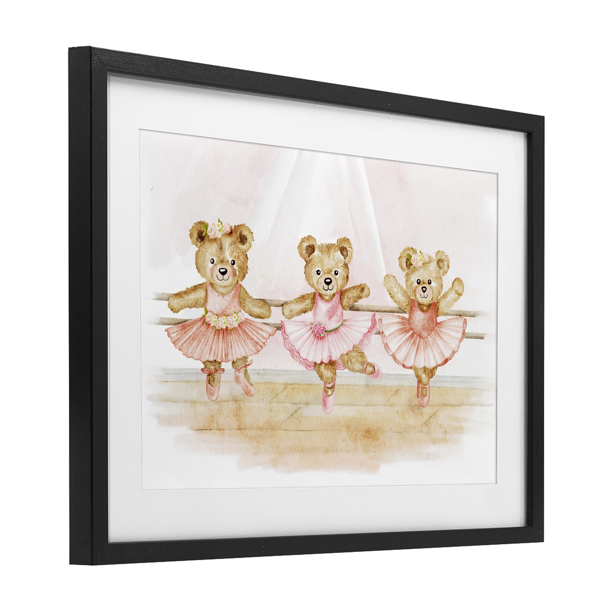 Ballet Teddies Triplet Black Framed Print Under Glass, design by Amy Hall