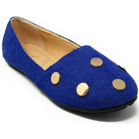 

Victoria K Women Ballet Flats Ballerina Loafers Slip-On Shoes w/ Golden Dots