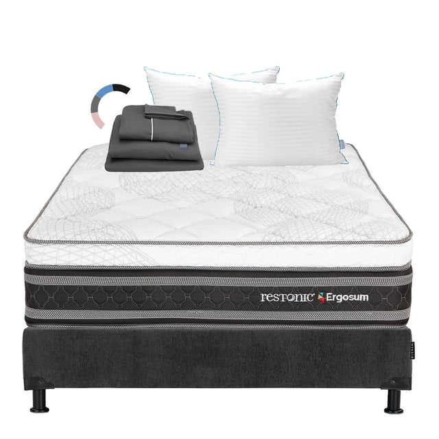 Colchón Queen Size Ergosum Restonic + Box + Almohada Royal Twin + Sábanas Royal