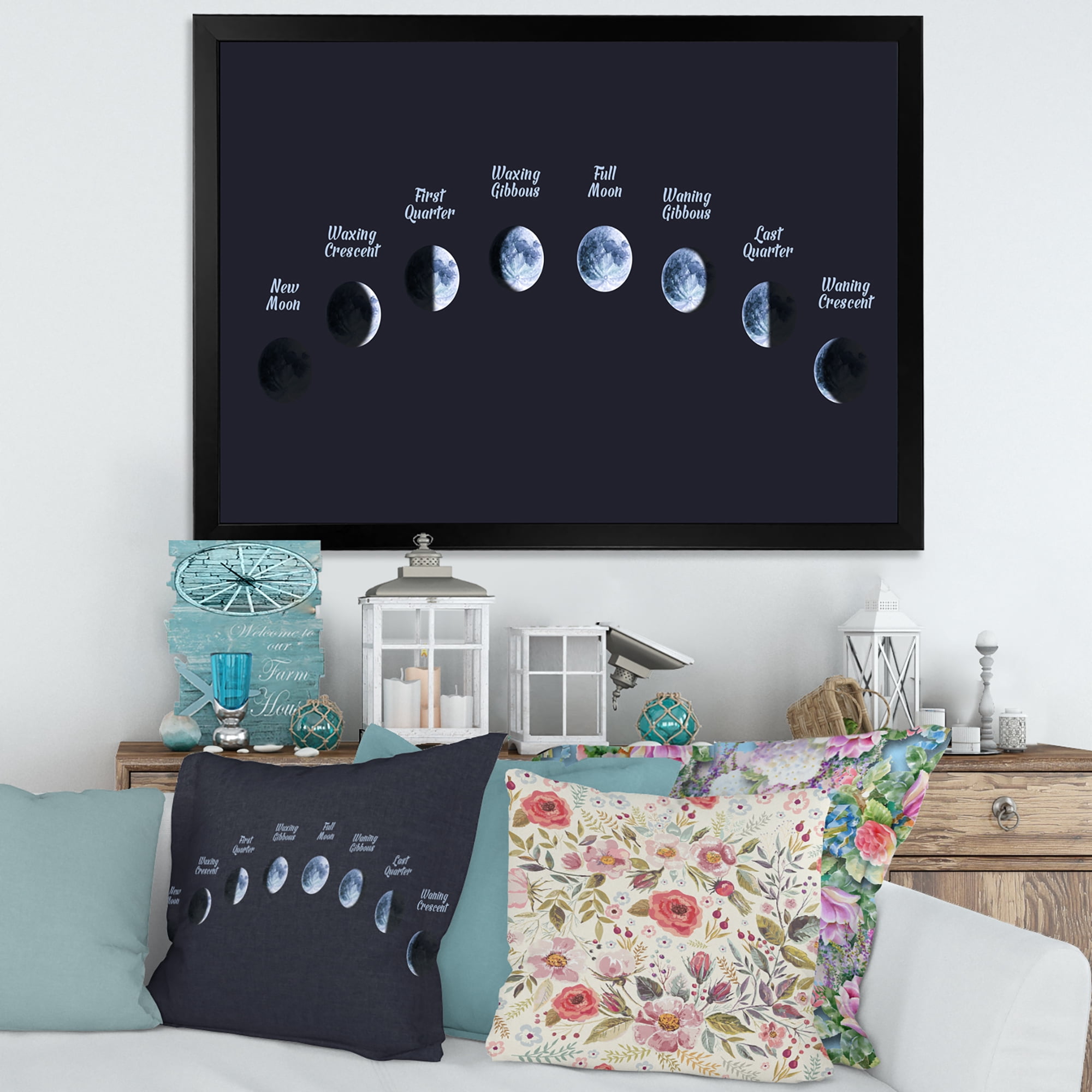 Designart 'Different Moon Phases In Space' Bohemian & Eclectic Framed Art Print